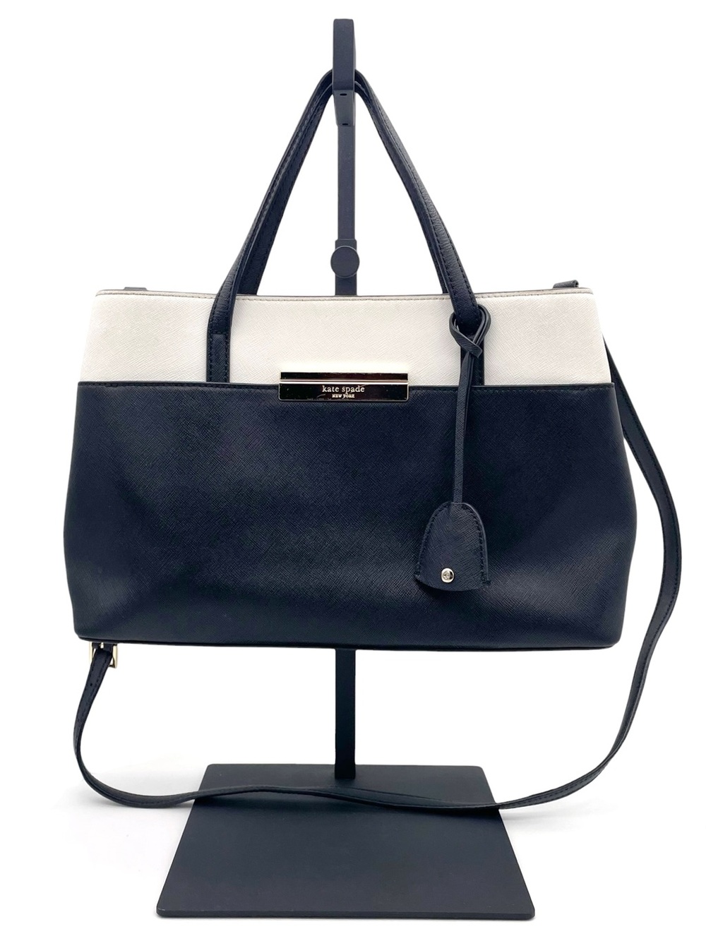 Kate Spade Maiden Way Clarke Satchel Crossbody Black White Saffiano Leather Bag - Picture 16 of 16